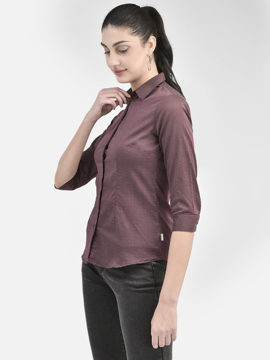 Maroon Printed Shirt-Women Shirts-Crimsoune Club