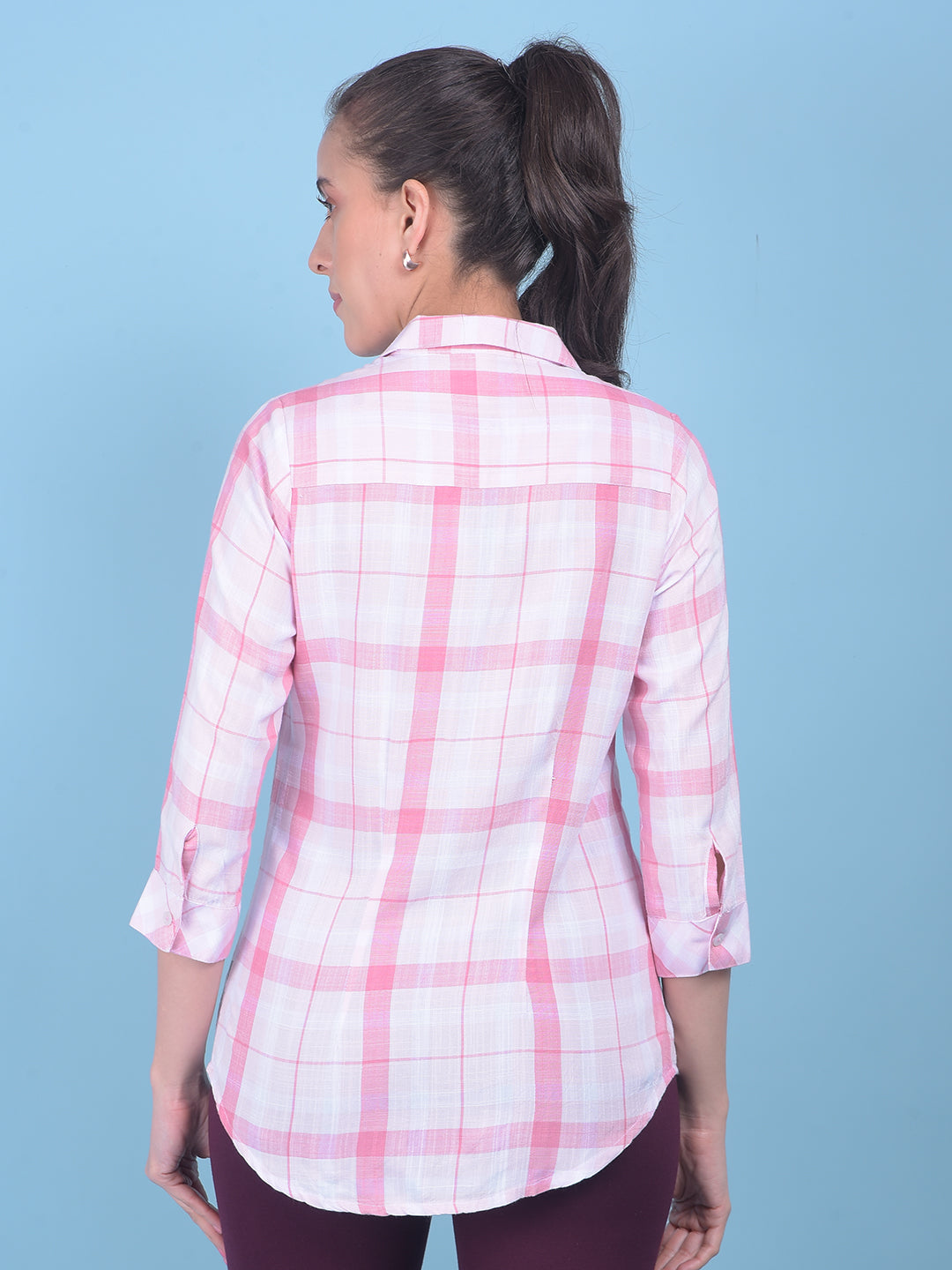 Pink checked shirt womens best sale