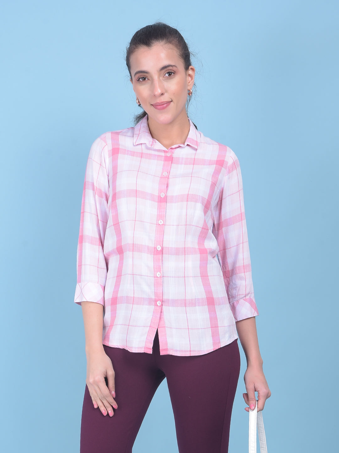 Pink Tartan Check Shirt-Women Shirts-Crimsoune Club