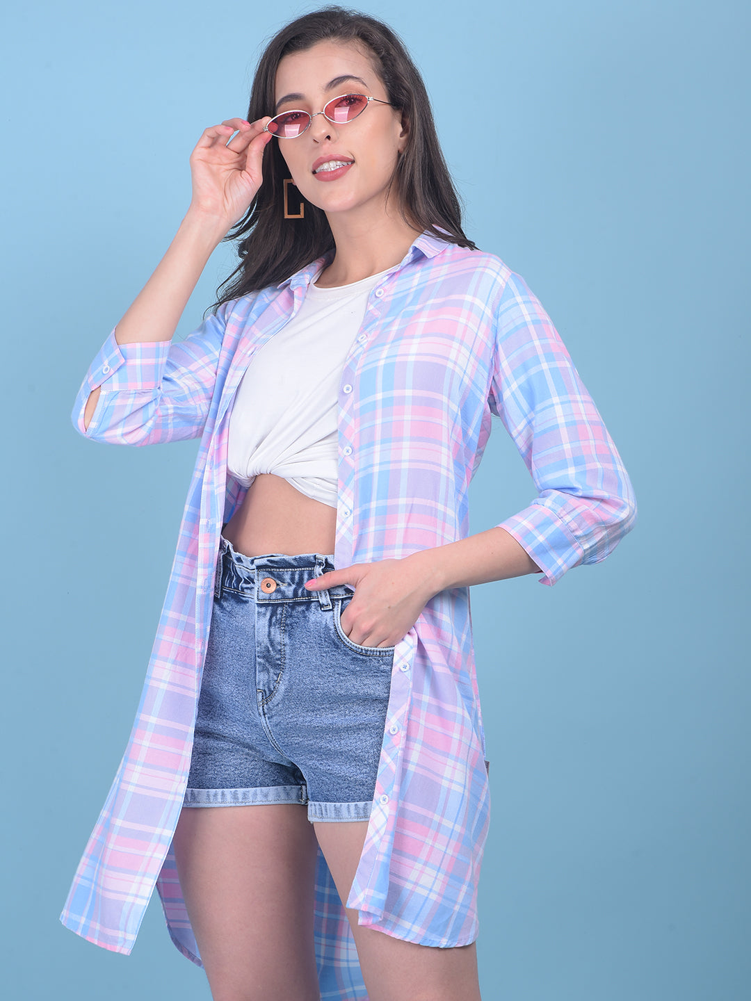 Pink Tartan Check Shirt-Women Shirts-Crimsoune Club