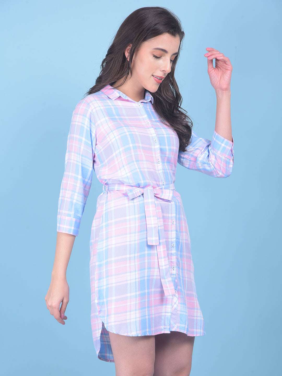 Pink Tartan Check Shirt-Women Shirts-Crimsoune Club