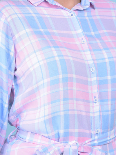 Pink Tartan Check Shirt-Women Shirts-Crimsoune Club