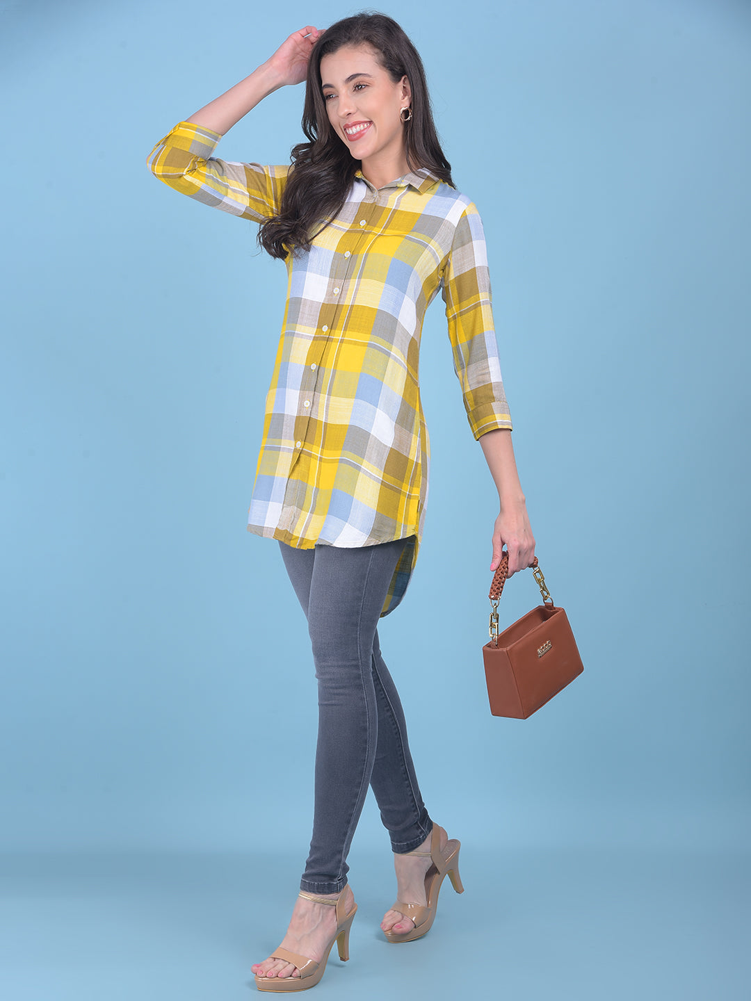 Yellow Tartan Check Shirt-Women Shirts-Crimsoune Club