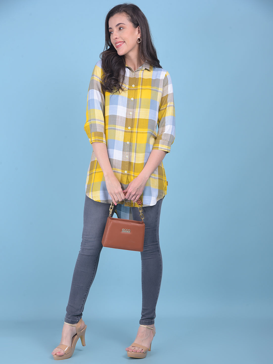 Yellow Tartan Check Shirt-Women Shirts-Crimsoune Club