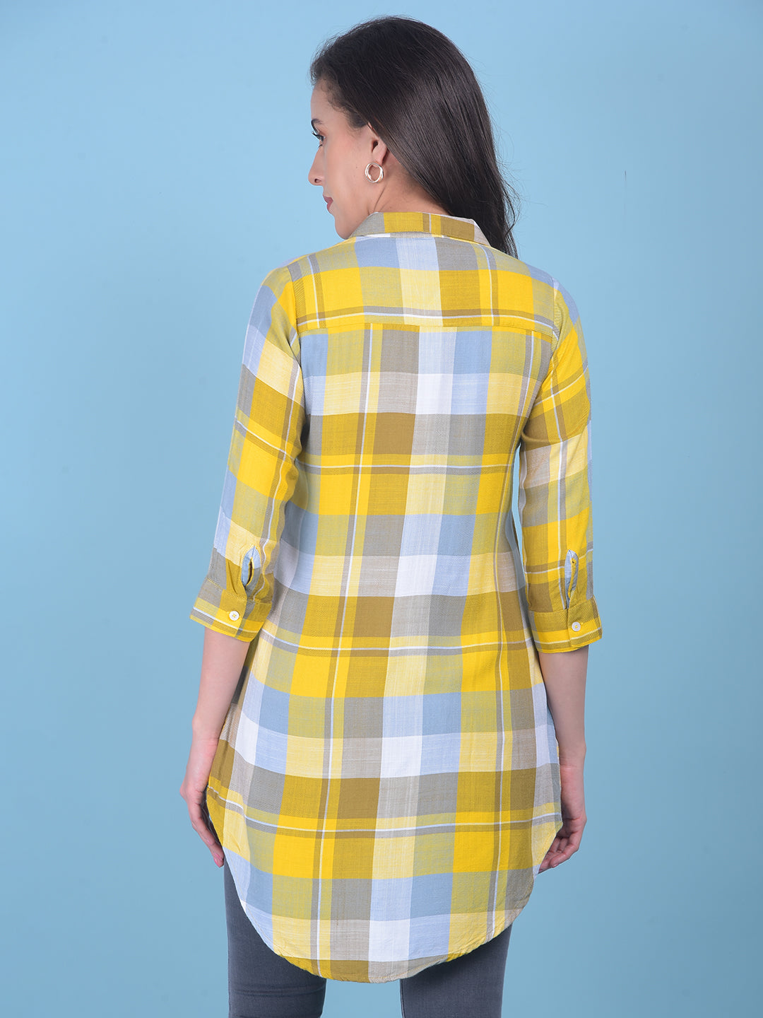 Yellow Tartan Check Shirt-Women Shirts-Crimsoune Club