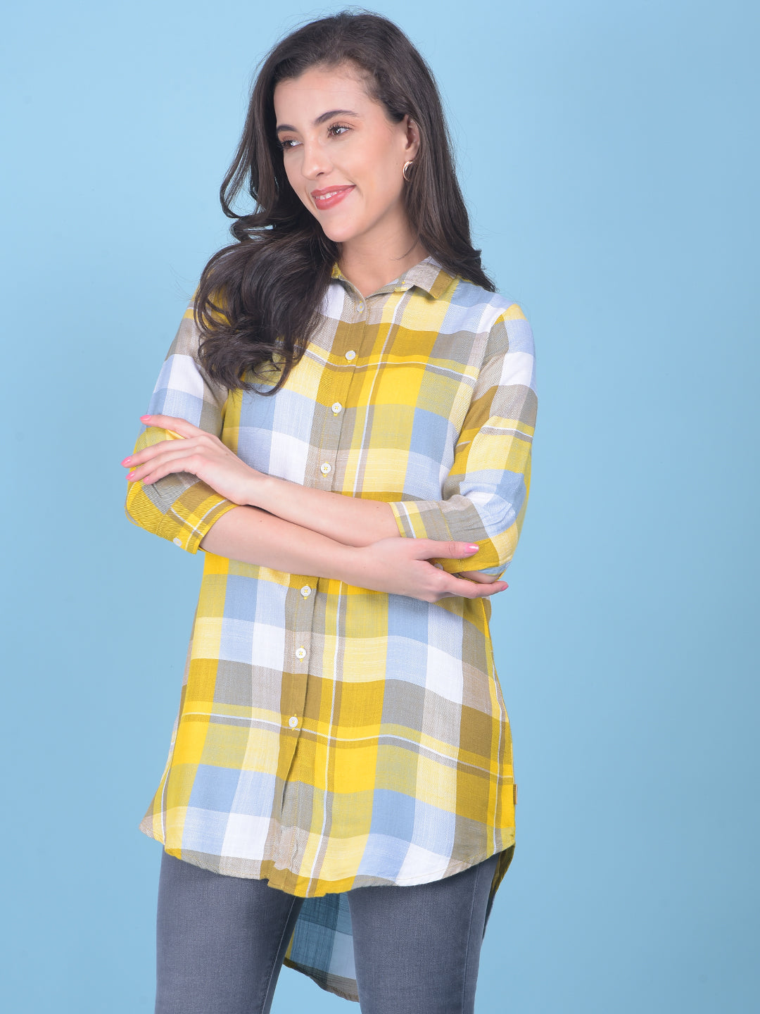 Yellow Tartan Check Shirt-Women Shirts-Crimsoune Club