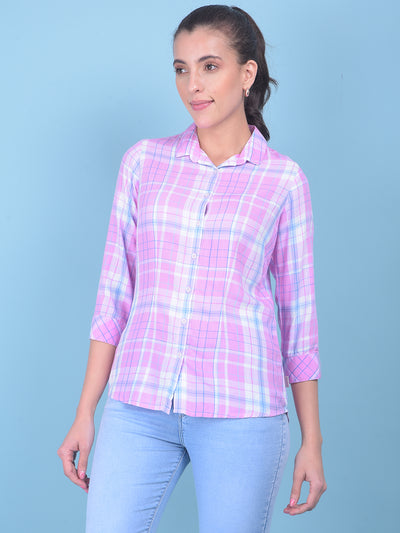 Pink Tartan Check Shirt-Women Shirts-Crimsoune Club