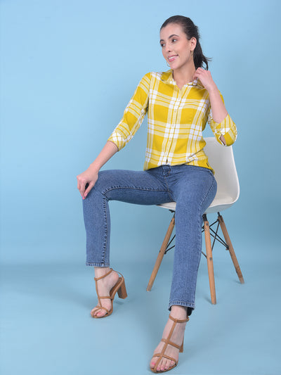 Mustard Tartan Check Shirt-Women Shirts-Crimsoune Club