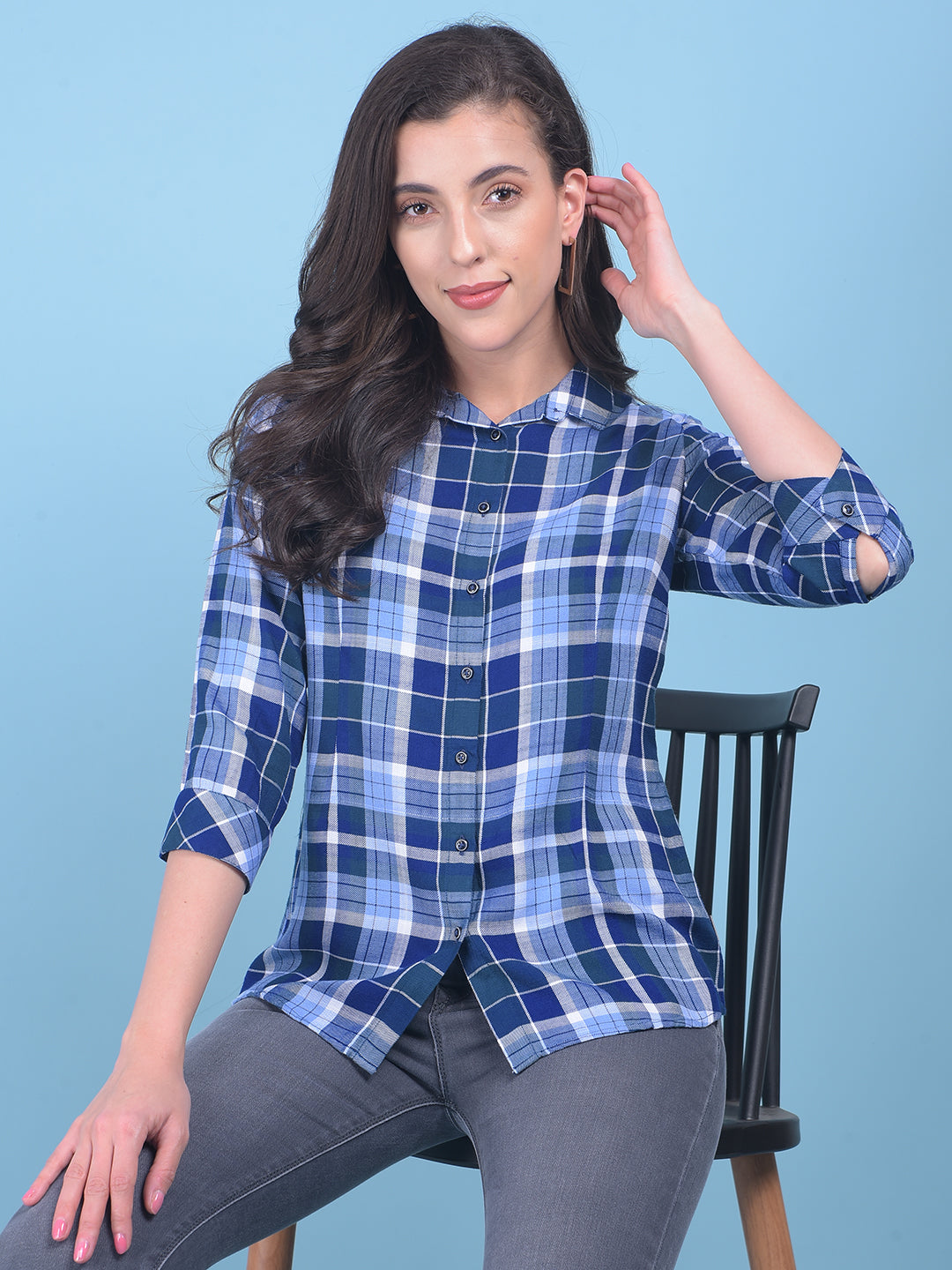 Peach Tartan Check Shirt-Women Shirts-Crimsoune Club