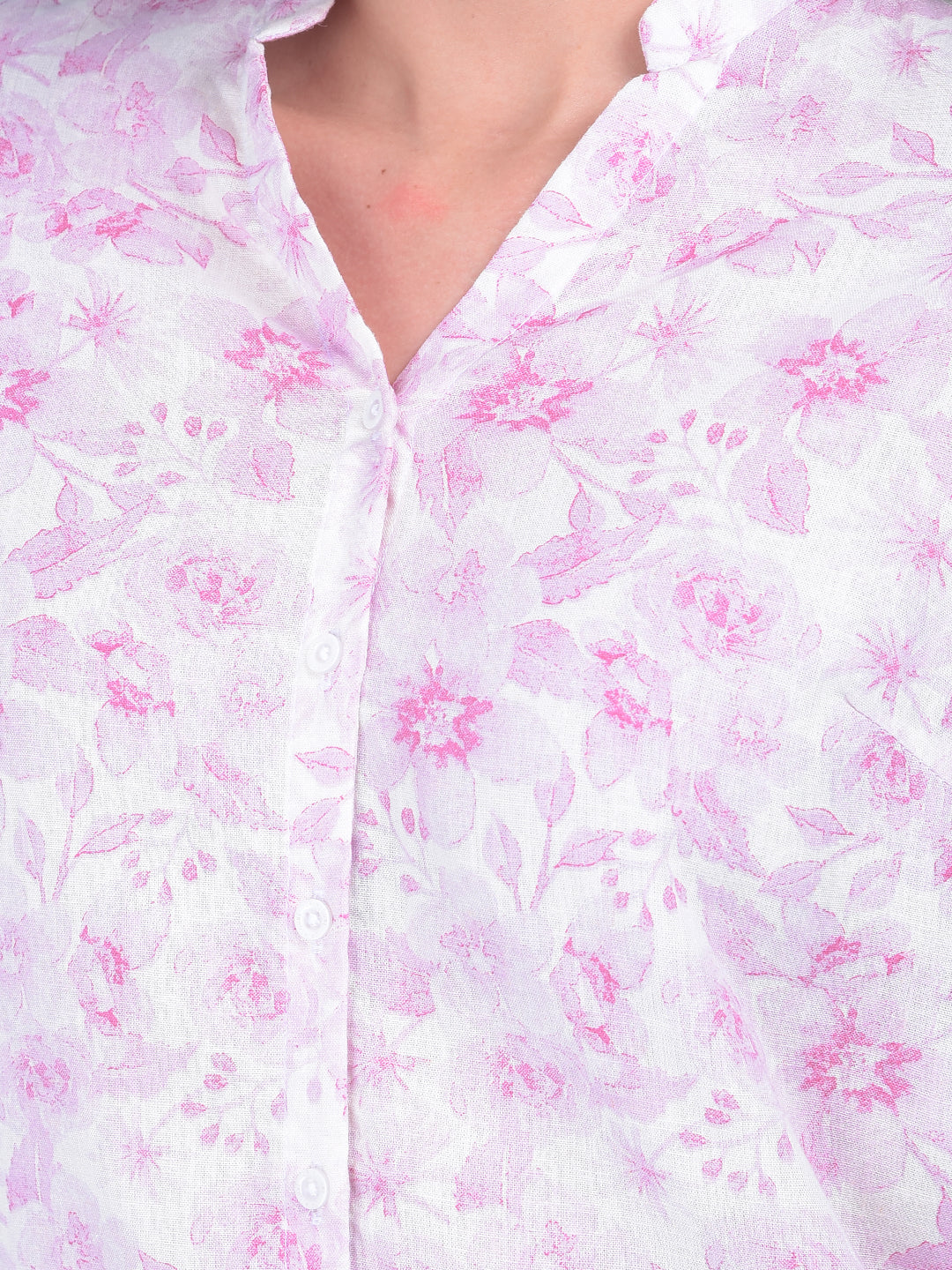 Pink Floral Print Shirt-Women Shirts-Crimsoune Club