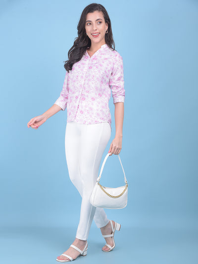 Pink Floral Print Shirt-Women Shirts-Crimsoune Club