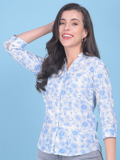 Blue Floral Print Shirt-Women Shirts-Crimsoune Club