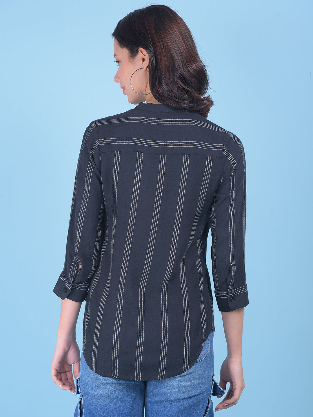 Black Vertical Striped Shirt-Women Shirts-Crimsoune Club