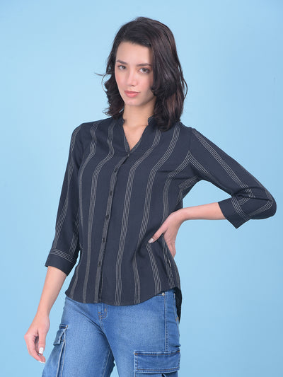 Black Vertical Striped Shirt-Women Shirts-Crimsoune Club