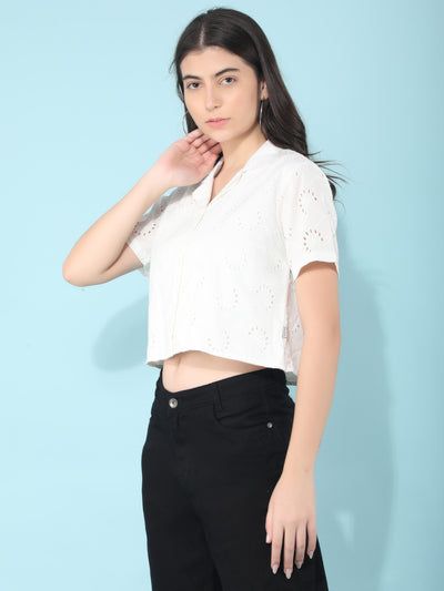 White Embroidered 100% Cotton Shirt-Women Shirts-Crimsoune Club