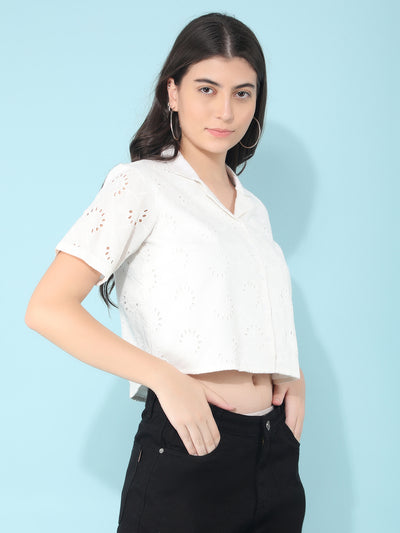 White Embroidered 100% Cotton Shirt-Women Shirts-Crimsoune Club