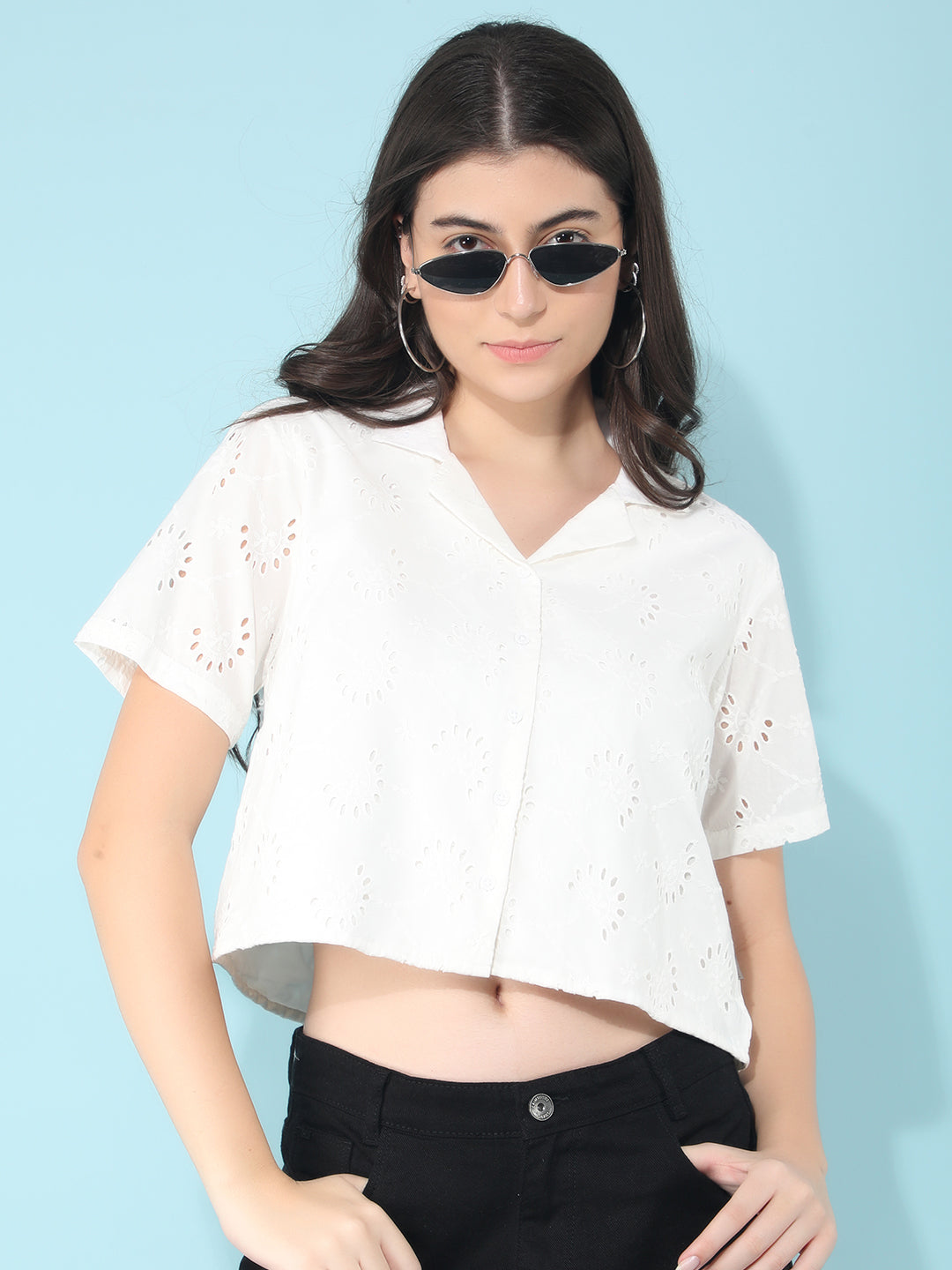 White Embroidered 100% Cotton Shirt-Women Shirts-Crimsoune Club