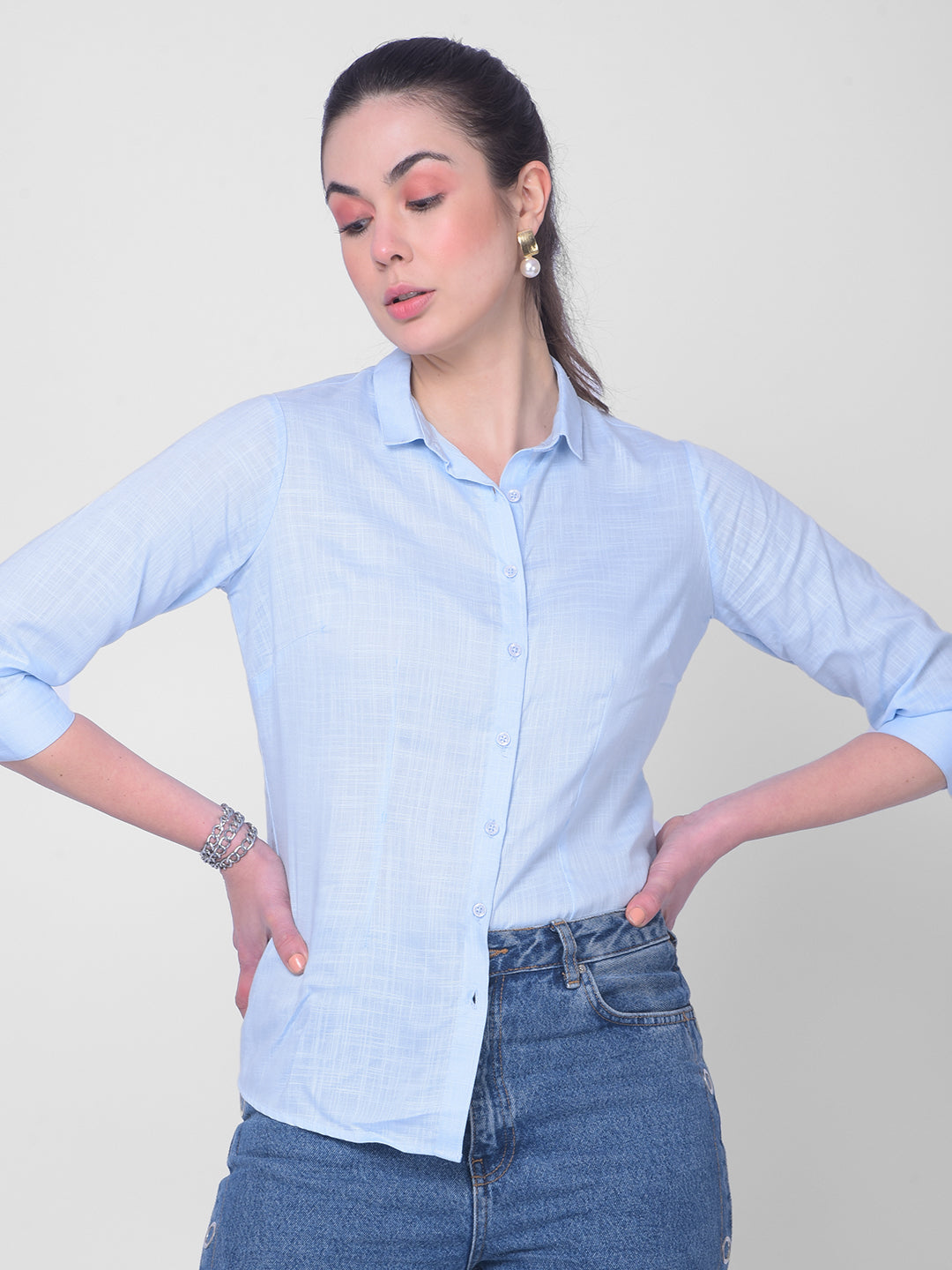 Blue Printed Shirt-Women Shirts-Crimsoune Club