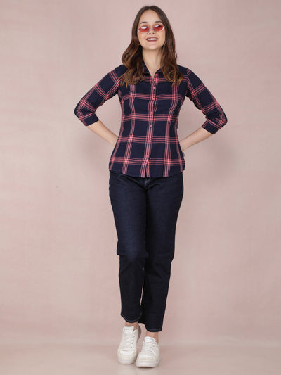 Pink Checked Shirt-Women Shirts-Crimsoune Club