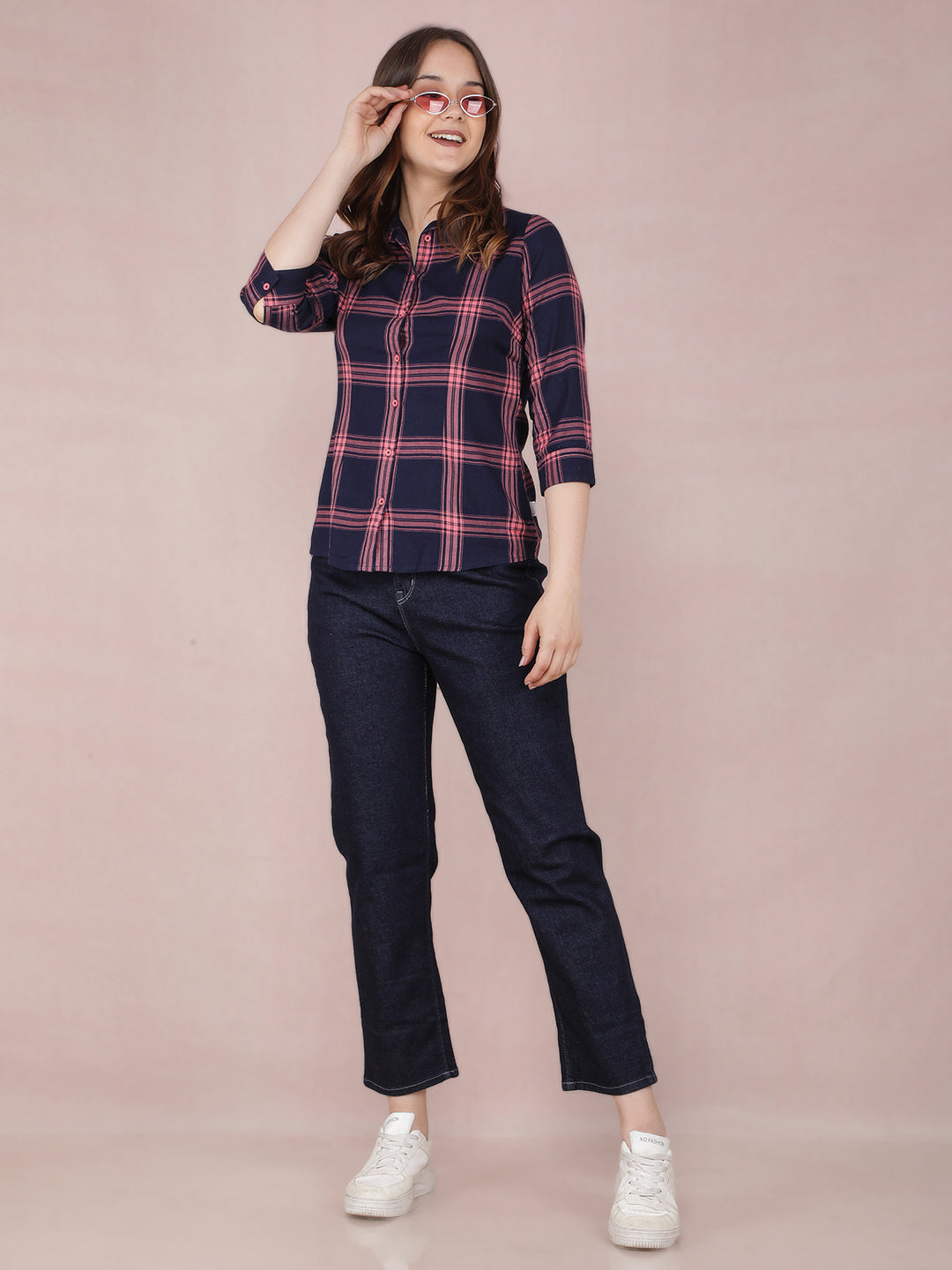 Pink Checked Shirt-Women Shirts-Crimsoune Club