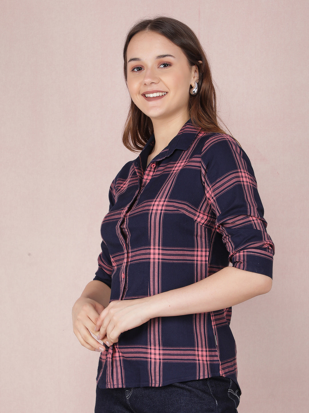 Pink Checked Shirt-Women Shirts-Crimsoune Club