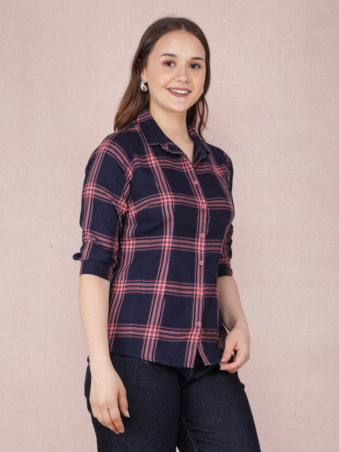 Pink Checked Shirt-Women Shirts-Crimsoune Club