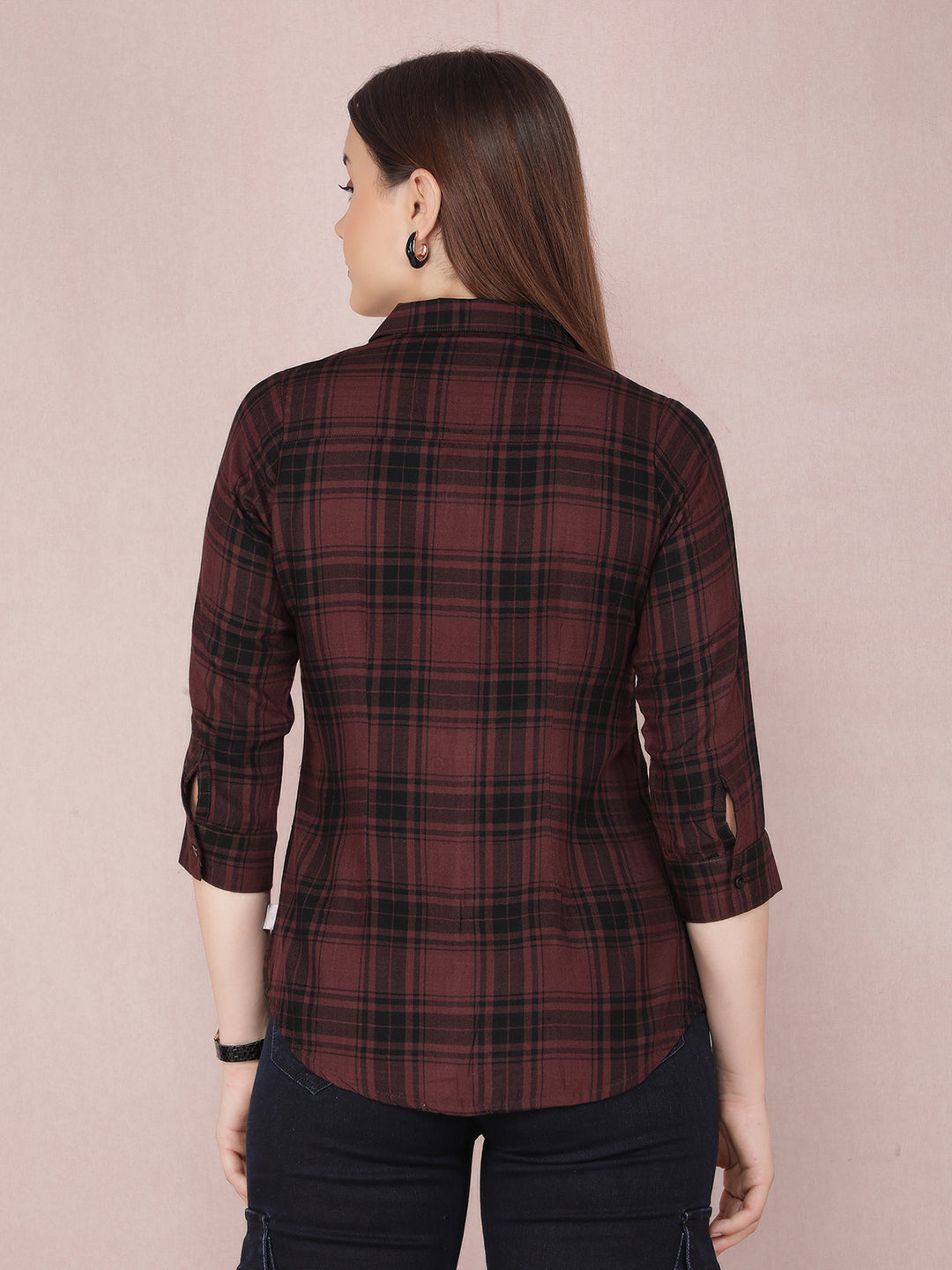 Brown Checked Shirt-Women Shirts-Crimsoune Club