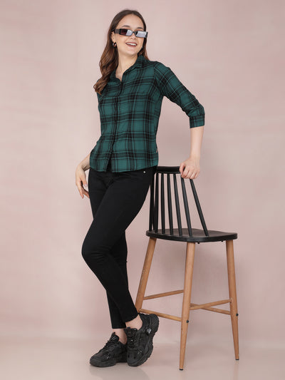 Green Checked Shirt-Women Shirts-Crimsoune Club