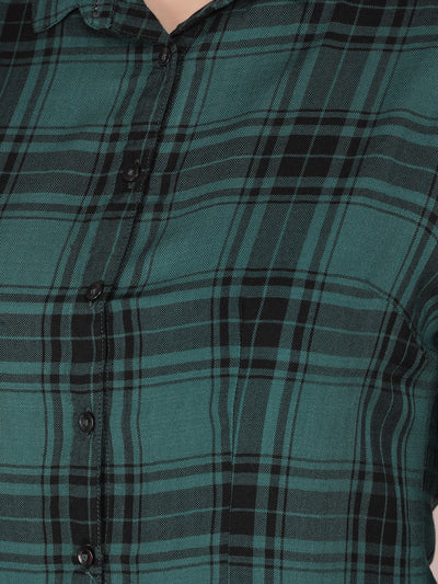 Green Checked Shirt-Women Shirts-Crimsoune Club