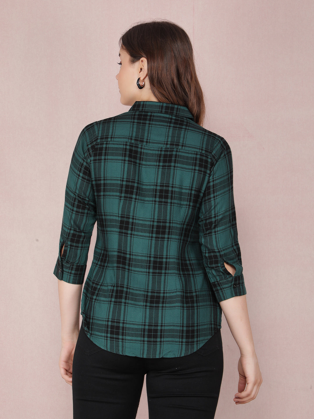 Green Checked Shirt-Women Shirts-Crimsoune Club