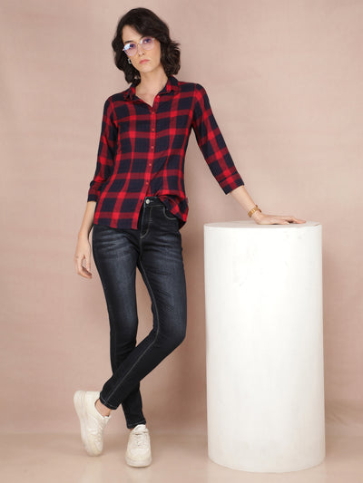 Red Checked Shirt-Women Shirts-Crimsoune Club