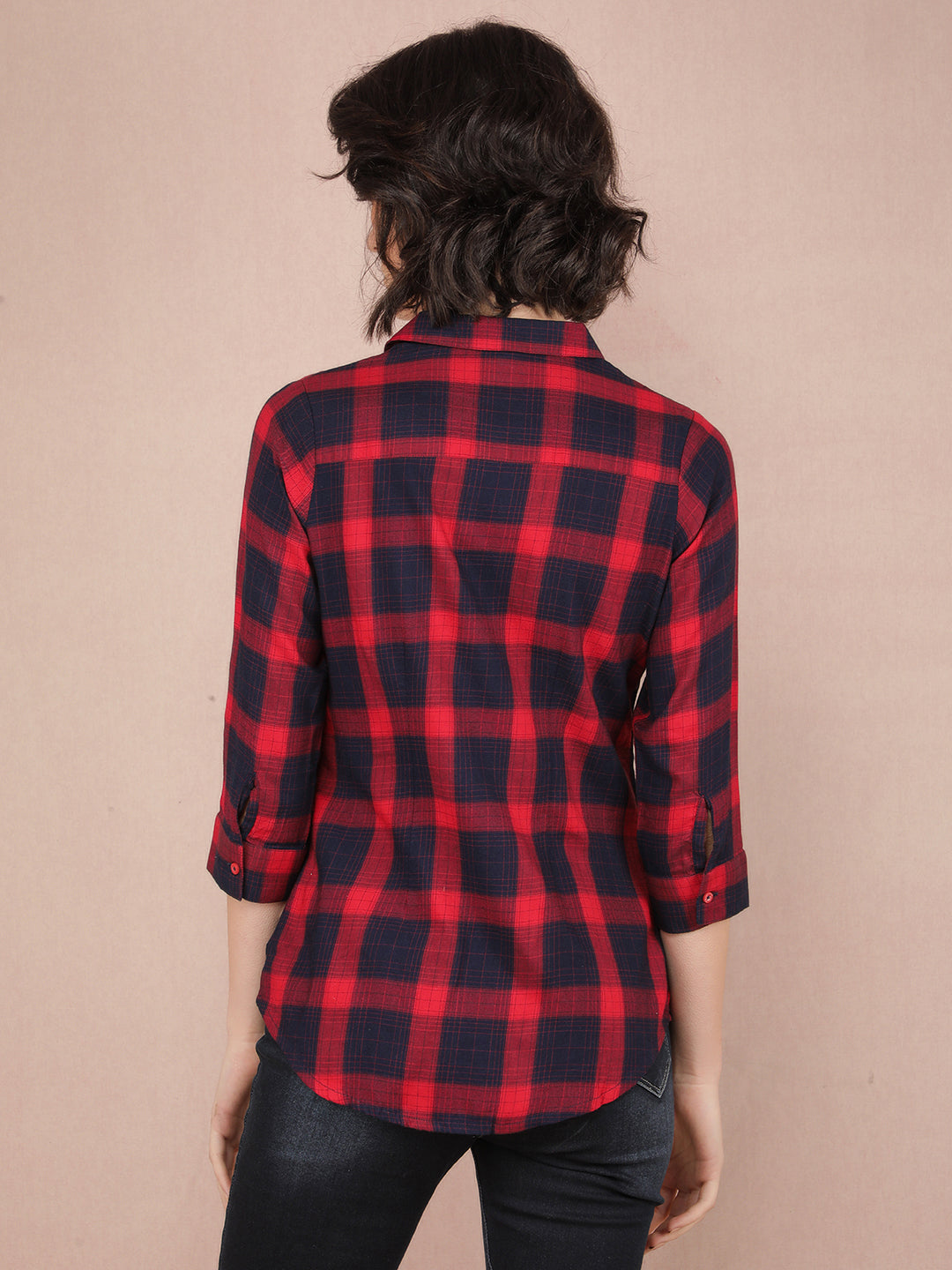 Red Checked Shirt-Women Shirts-Crimsoune Club