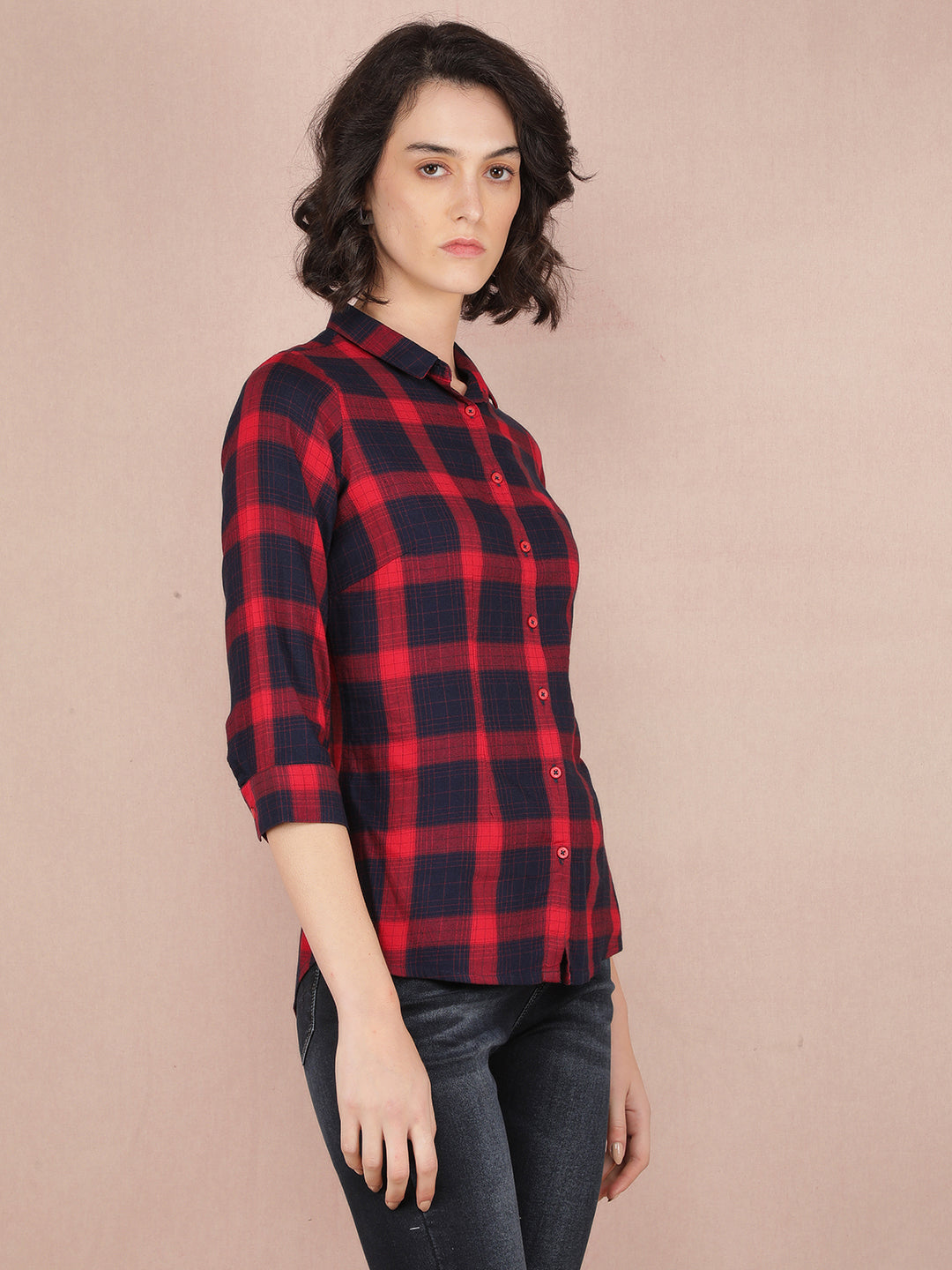 Red Checked Shirt-Women Shirts-Crimsoune Club