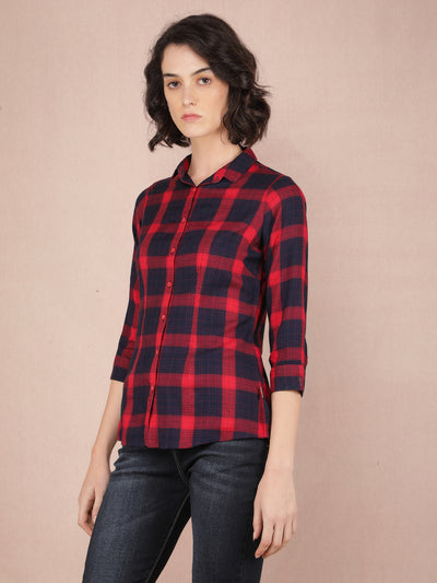 Red Checked Shirt-Women Shirts-Crimsoune Club