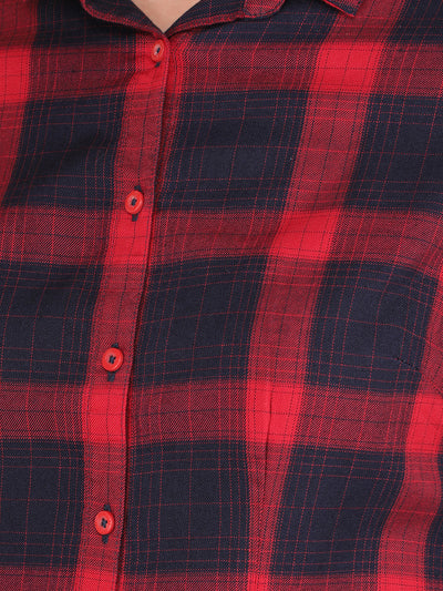 Red Checked Shirt-Women Shirts-Crimsoune Club