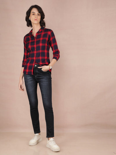 Red Checked Shirt-Women Shirts-Crimsoune Club