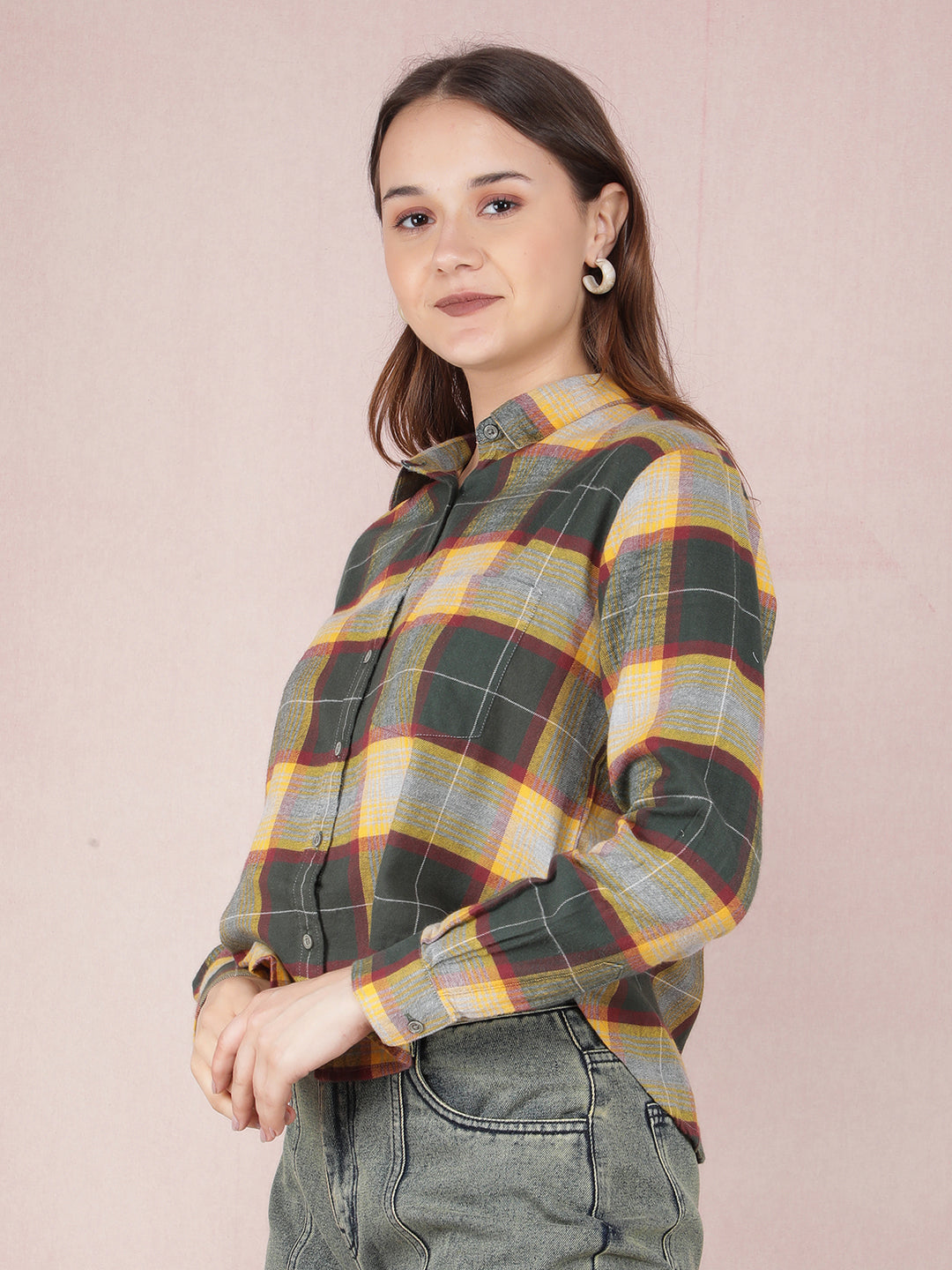 Multi-Color Checked 100% Cotton Shirt-Women Shirts-Crimsoune Club