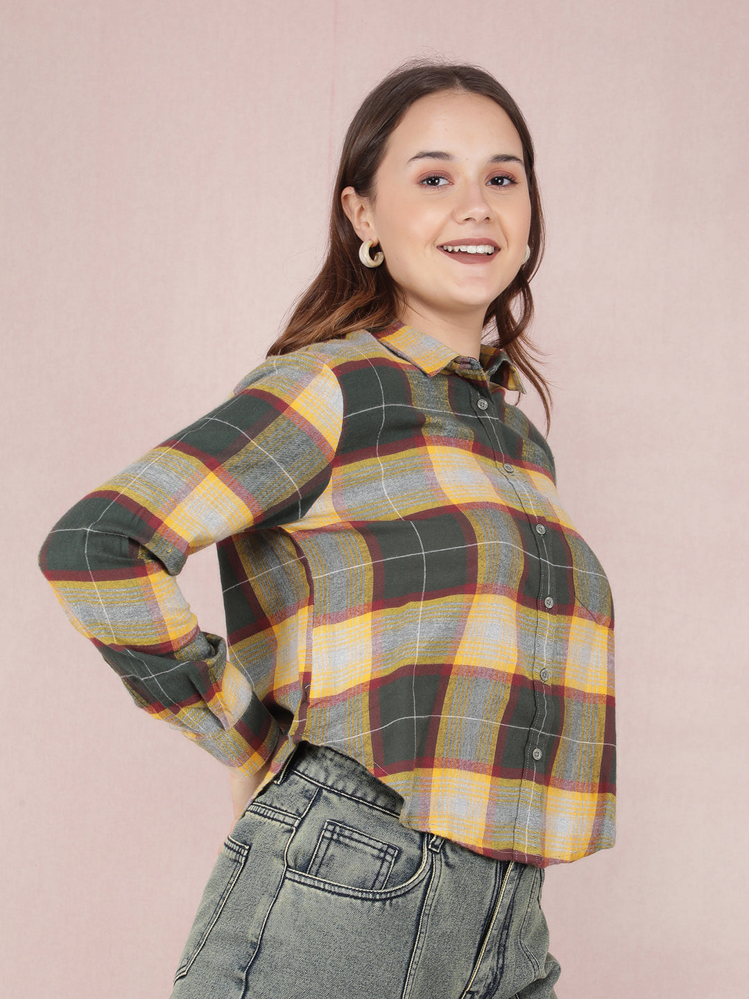 Multi-Color Checked 100% Cotton Shirt-Women Shirts-Crimsoune Club