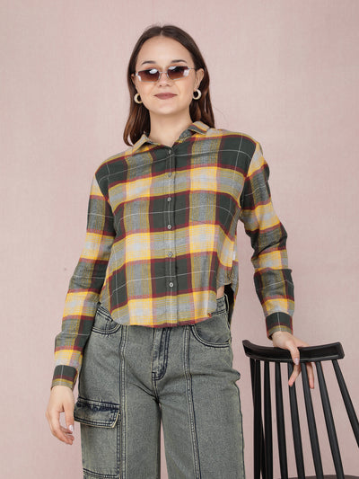 Multi-Color Checked 100% Cotton Shirt-Women Shirts-Crimsoune Club