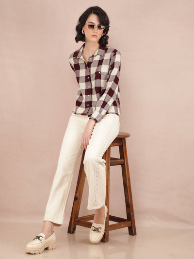 Brown Checked Shirt-Women Shirts-Crimsoune Club