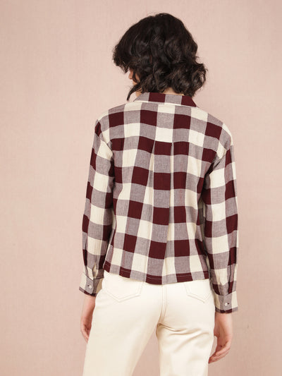 Brown Checked Shirt-Women Shirts-Crimsoune Club