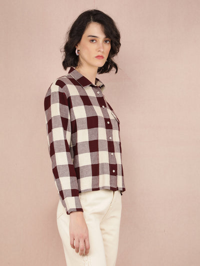 Brown Checked Shirt-Women Shirts-Crimsoune Club