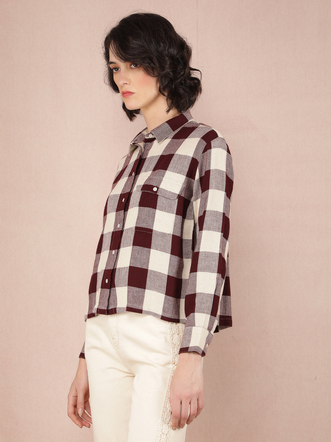 Brown Checked Shirt-Women Shirts-Crimsoune Club