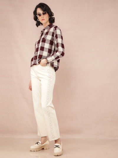 Brown Checked Shirt-Women Shirts-Crimsoune Club