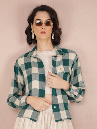 Green Checked Shirt-Women Shirts-Crimsoune Club