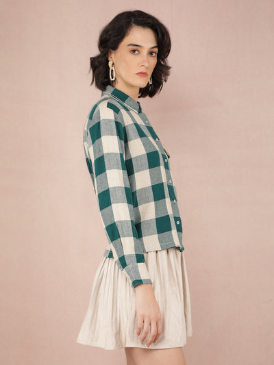 Green Checked Shirt-Women Shirts-Crimsoune Club