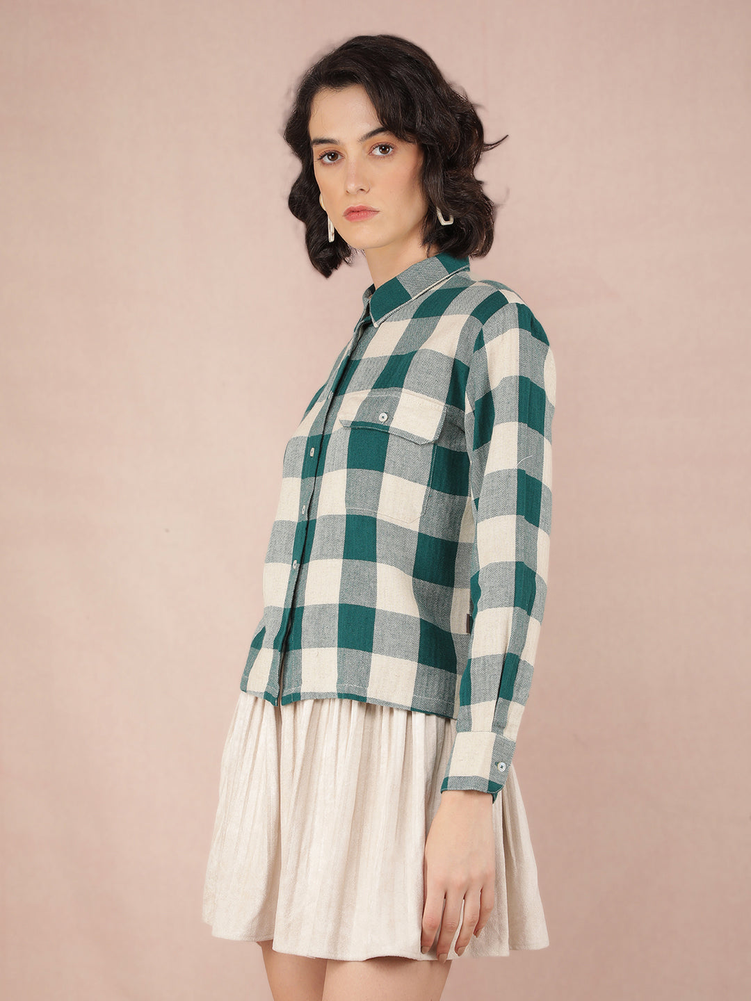 Green Checked Shirt-Women Shirts-Crimsoune Club