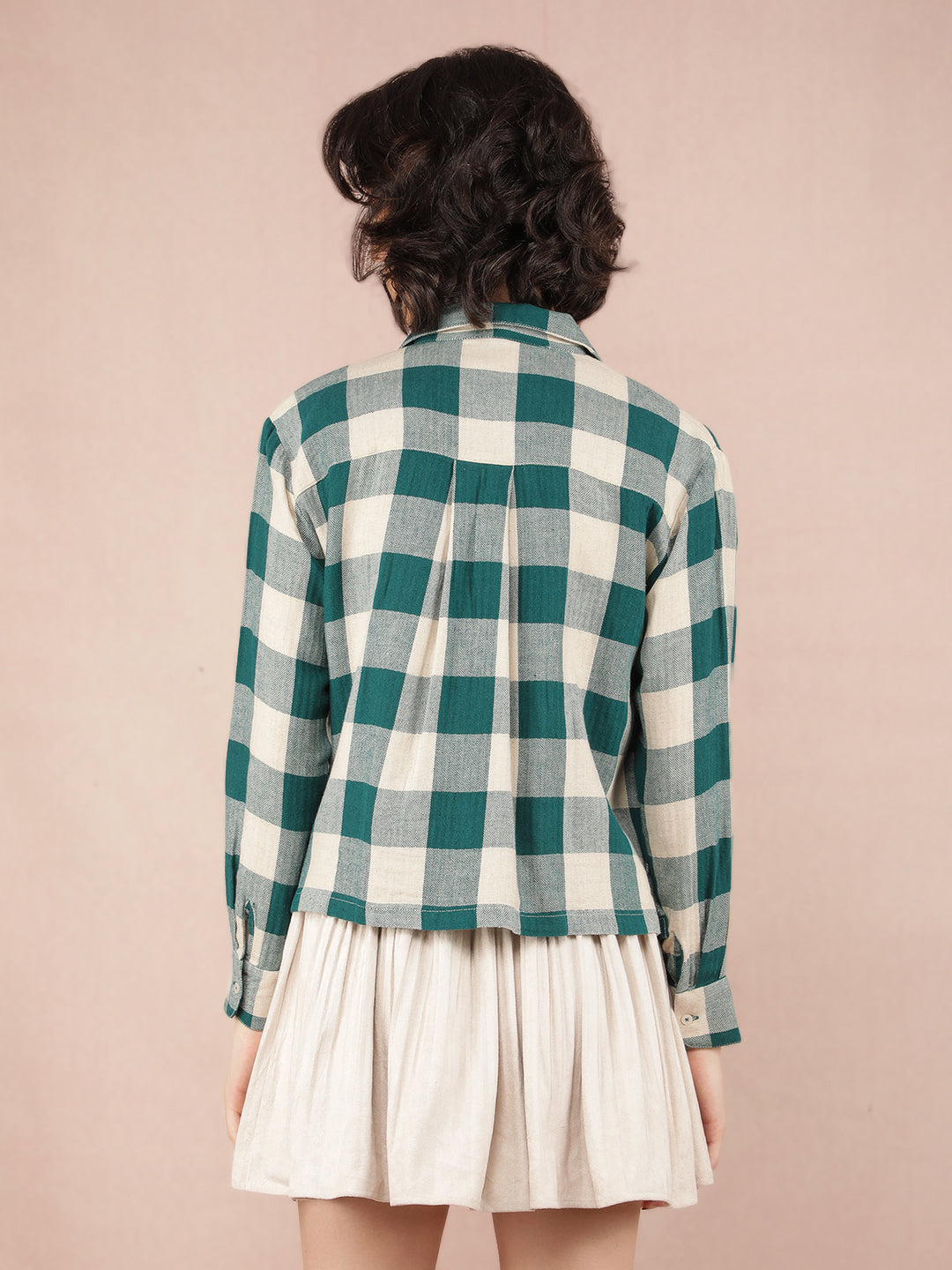 Green Checked Shirt-Women Shirts-Crimsoune Club