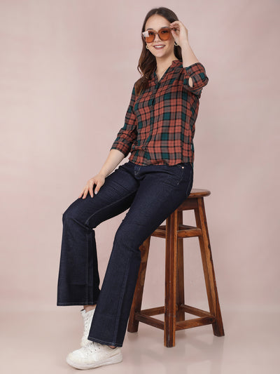 Brown Checked Shirt-Women Shirts-Crimsoune Club