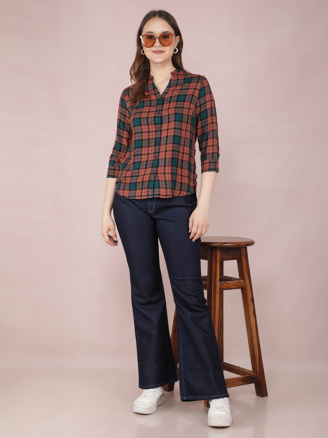 Brown Checked Shirt-Women Shirts-Crimsoune Club